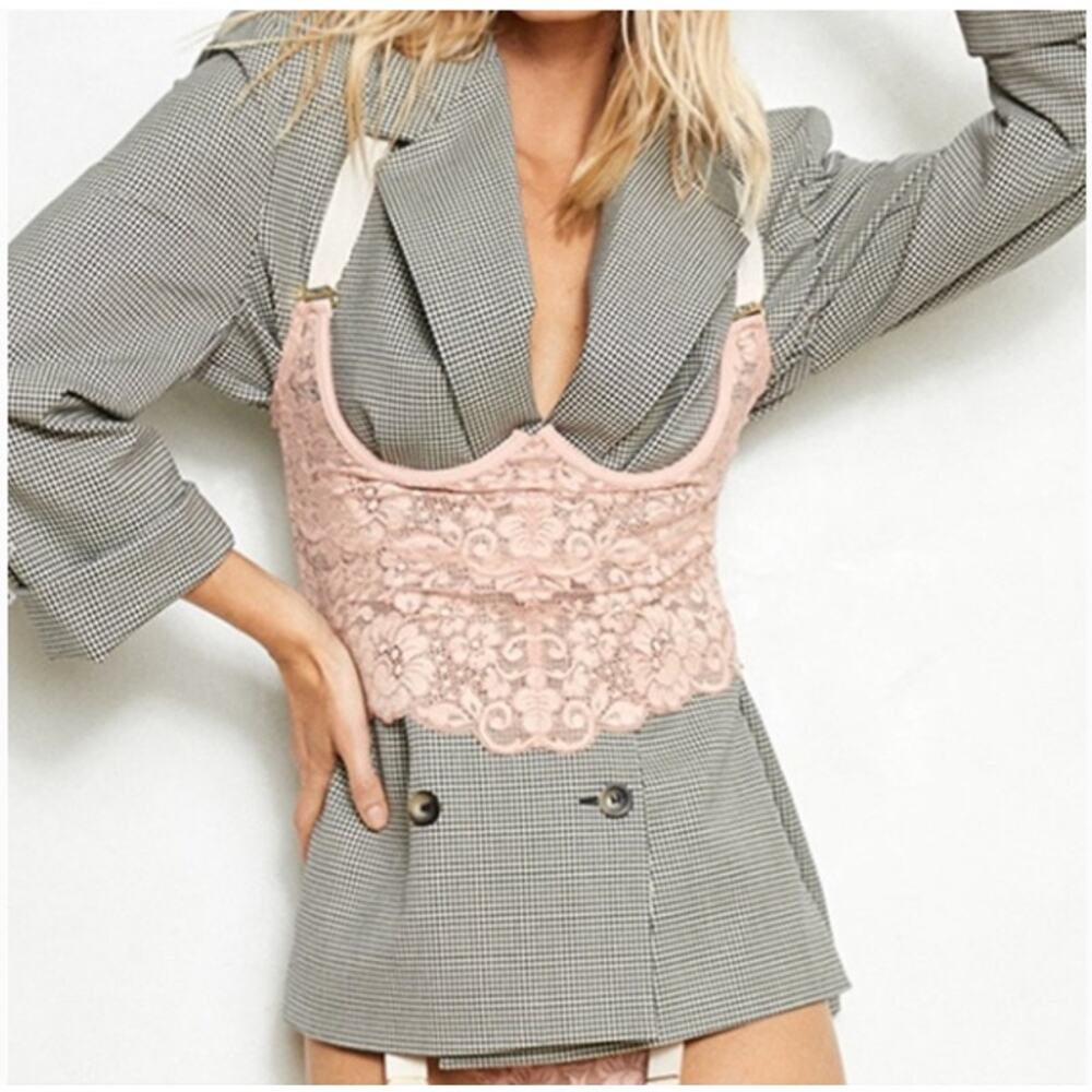 We Are HAH Free People Bust a Move Mauve Lace Bustier Corset Top Copper Rose, XS